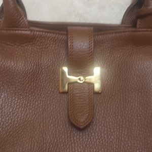 Chocolaté leather brown bag w gold trim